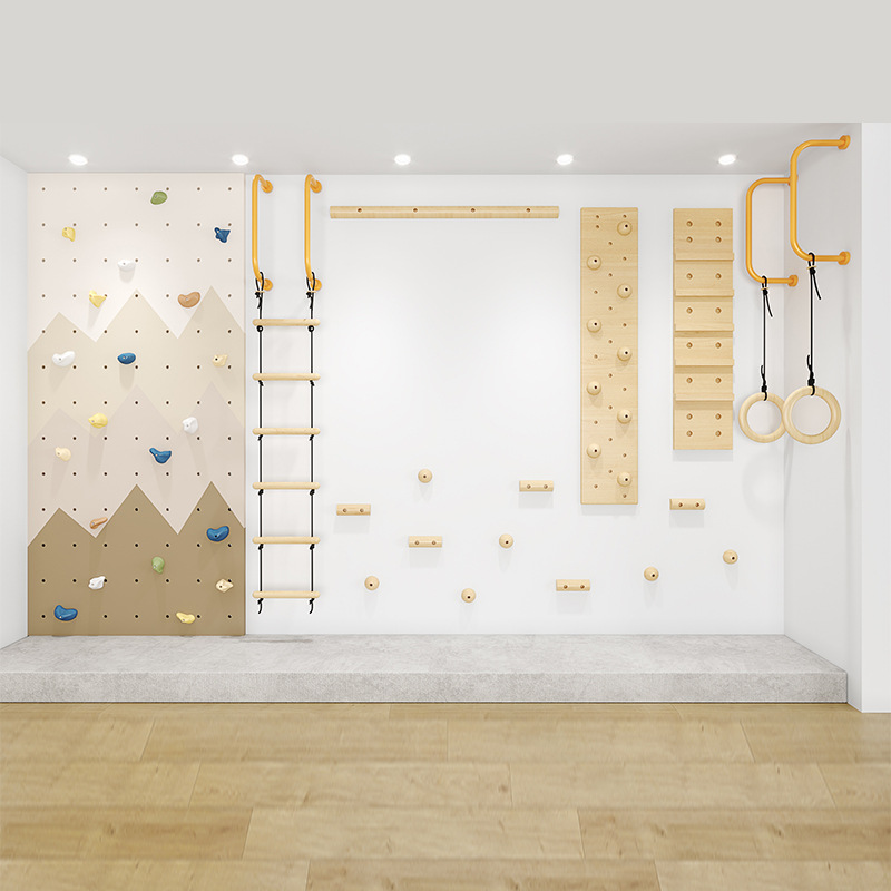 Gymnastic Ring Wood - Kids Indoor Wooden Climbing Wall Gym