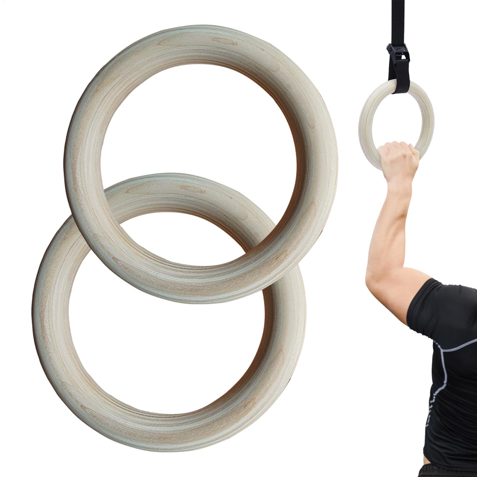 Gymnastic Ring Wood - 2Pcs/Pairs Wooden Portable Gymnastics Rings Gym