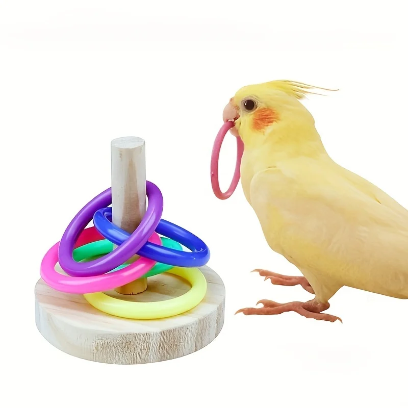 Gymnastic Ring Wood - Wooden Interactive Parrot Ring Toy Educational