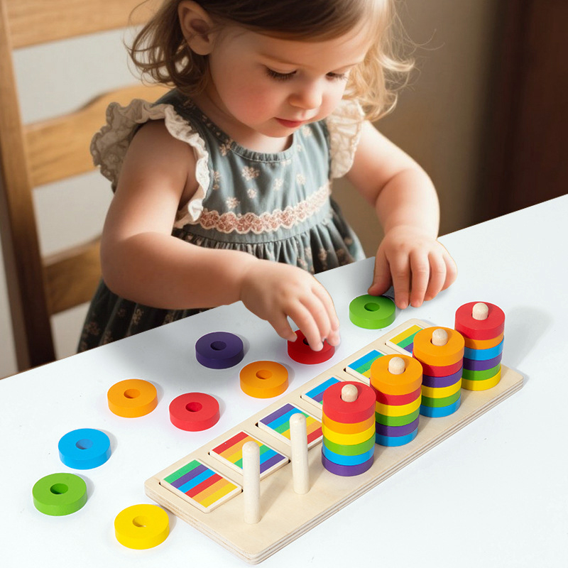 Gymnastic Ring Wood - Montessori Memory Training Color Matching Game