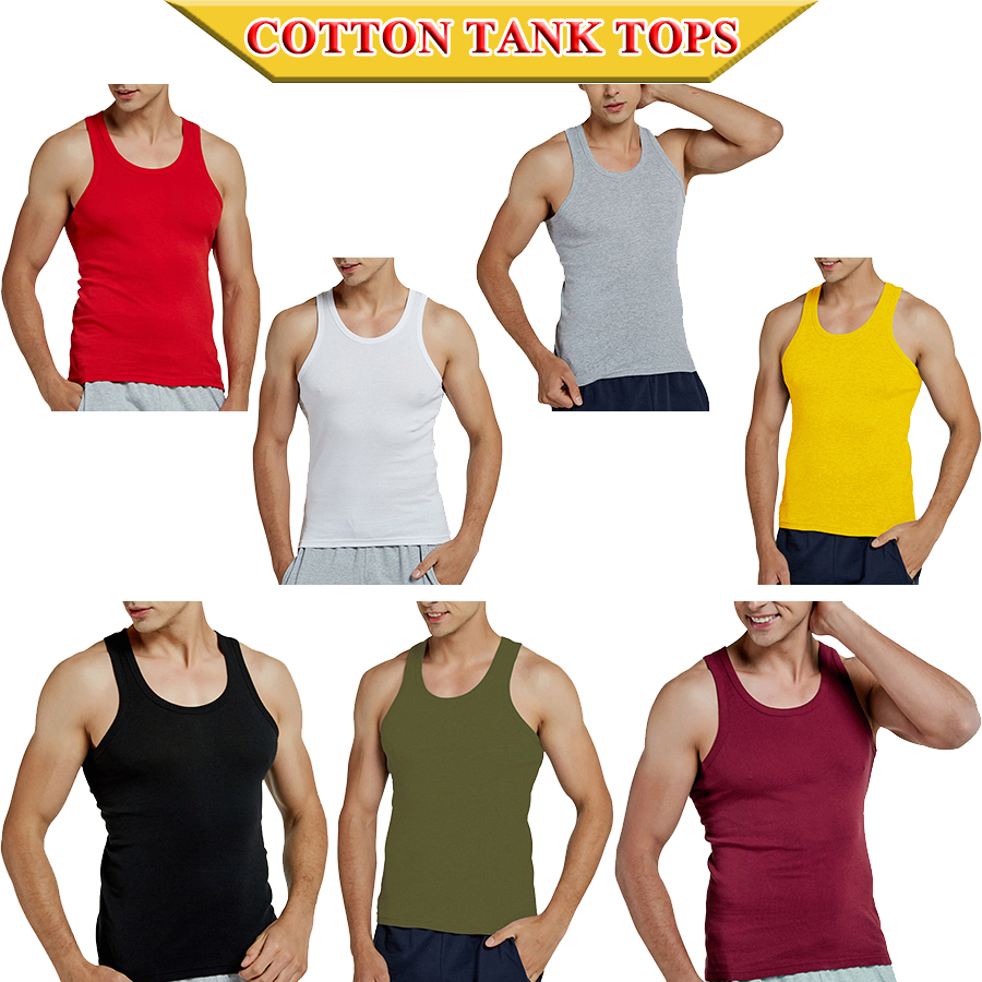 Tank Tops Men 100% Cotton Runn - Crossfit Vest ulasan dan harga