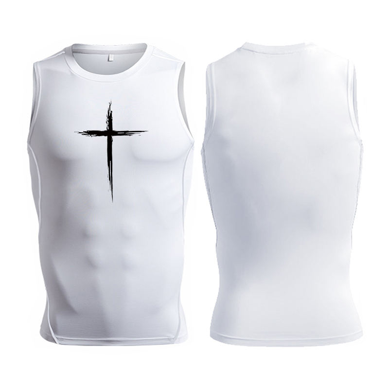 Cross Print Sleeveless Compres - Crossfit Vest ulasan dan harga
