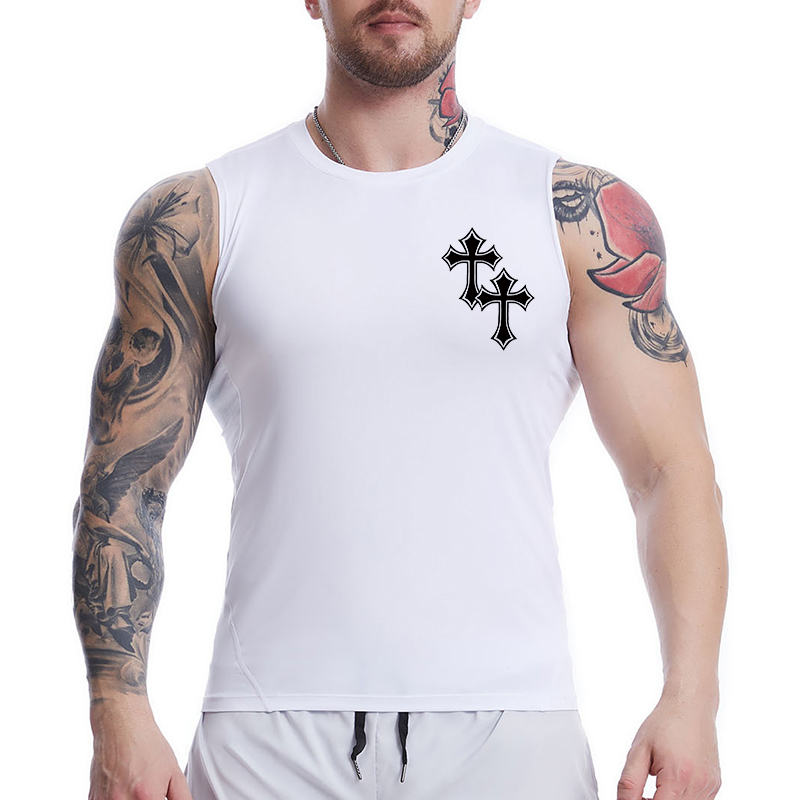 Cross Print Sleeveless Compres - Crossfit Vest ulasan dan harga